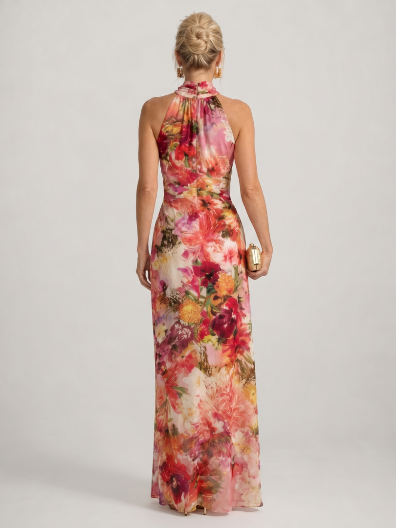 Elisabetta | Maxi-jurk met halternek en bloemenprint
