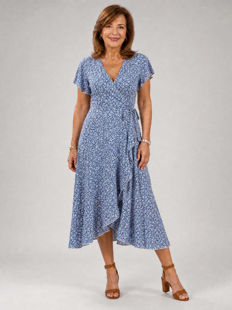 Samore | Midi-jurk met bloemenprint, overslag en ruches