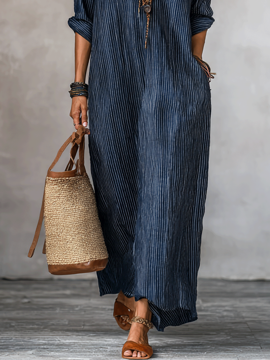 Nomadische Indigo Loose-Fit Maxi Jurk