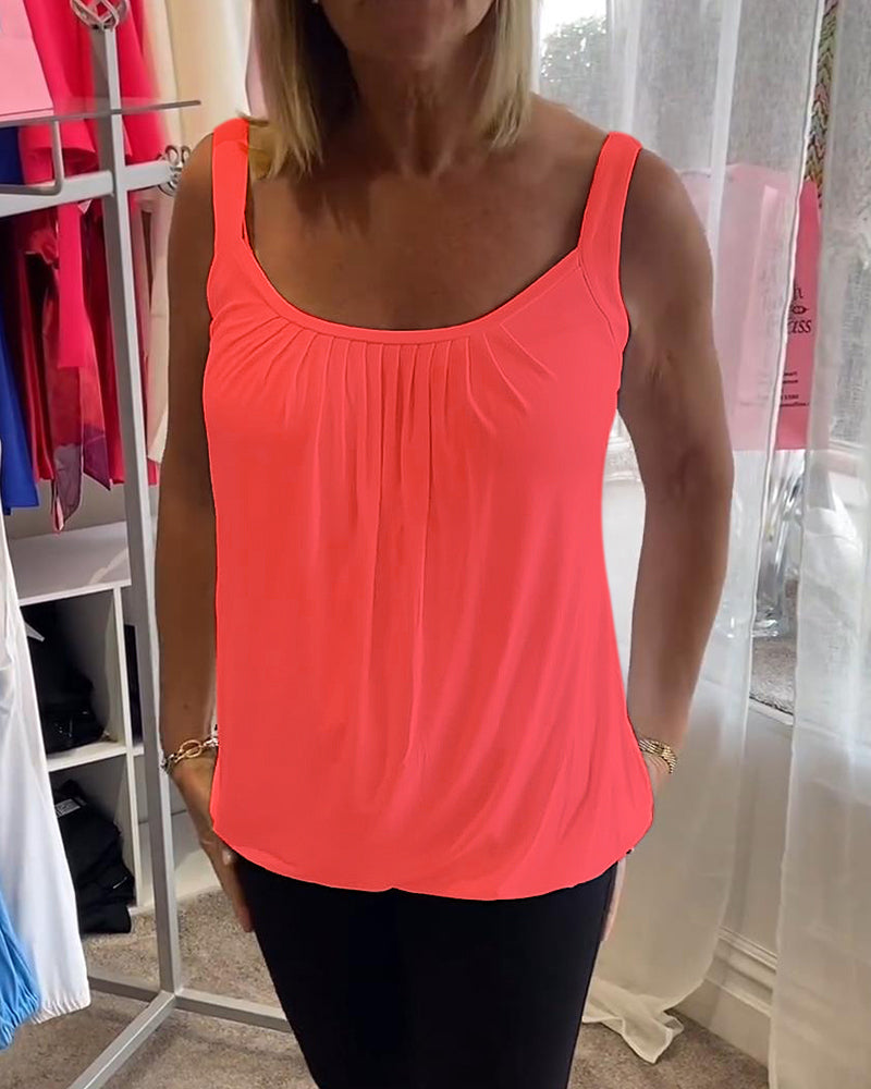 Nanda | Casual mouwloze top met plooi en effen kleur