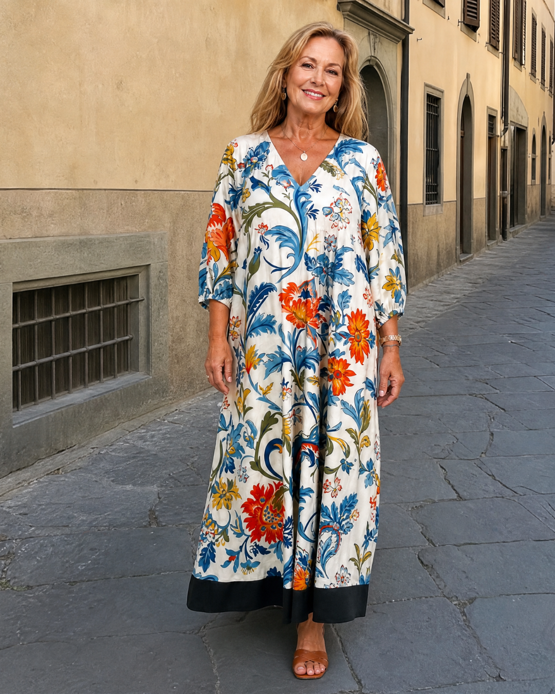 Avenelle | Midi-jurk met botanische print en zakken
