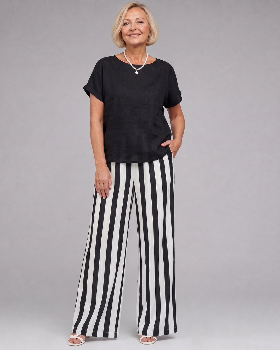 Miolna | 2-delige Set met Top en Gestreepte Wijde Broek