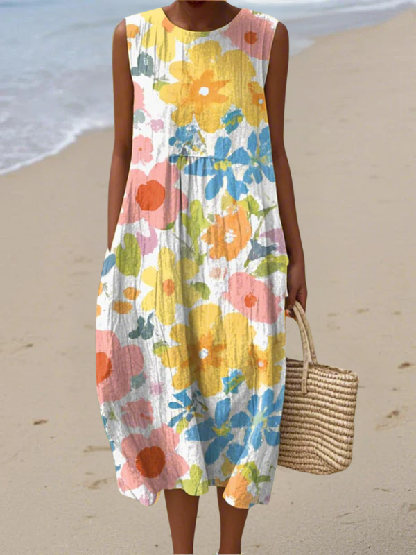 Ella™ || Midi-jurk met pastelkleurige bloemen