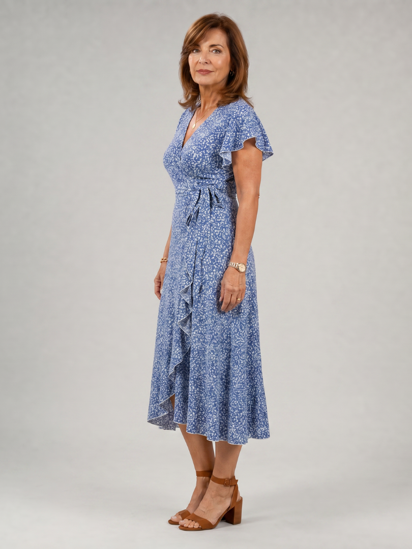 Samore | Midi-jurk met bloemenprint, overslag en ruches