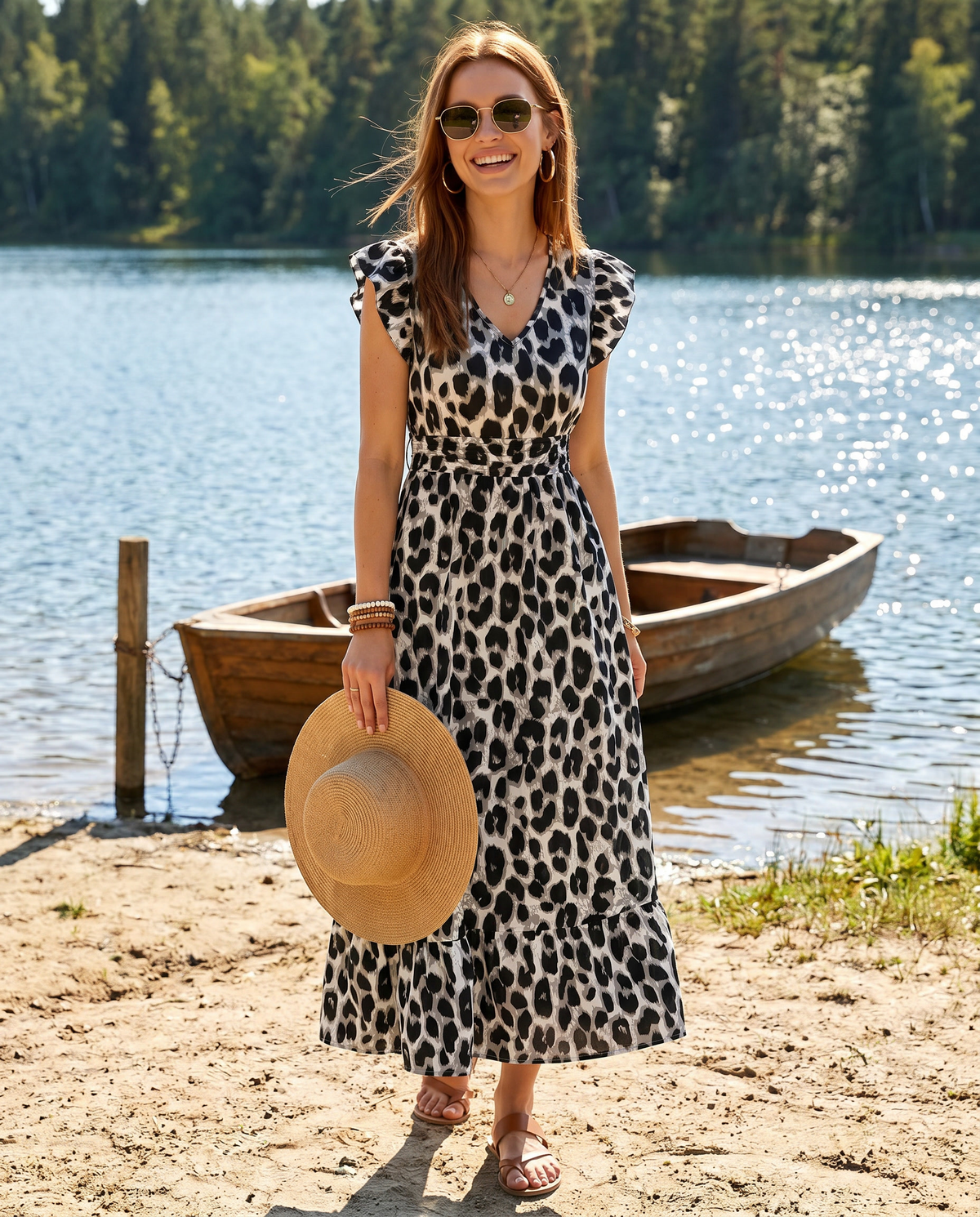 Maxi-jurk met bloemenprint en V-hals