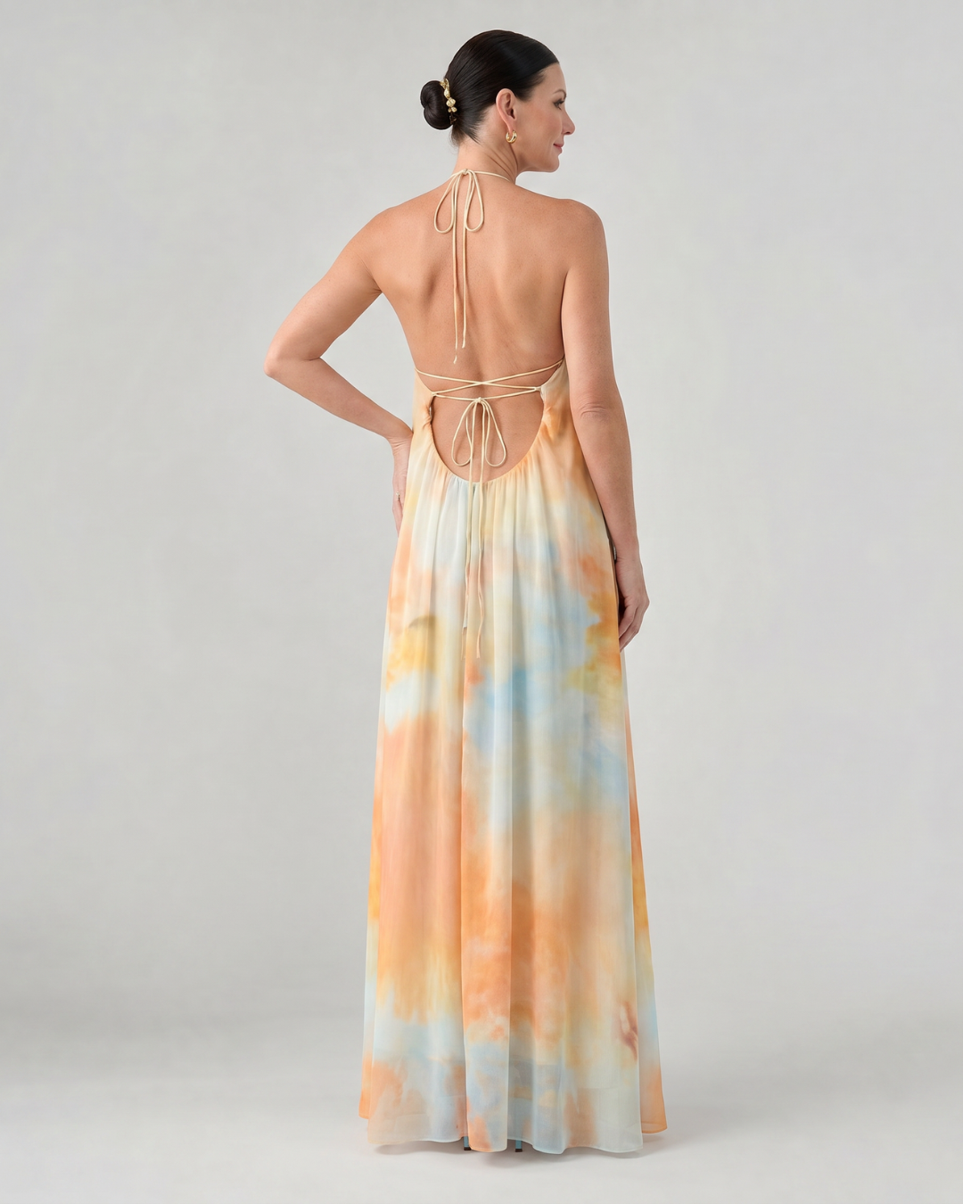 Eloque | Halter maxi-jurk met aquareleffect