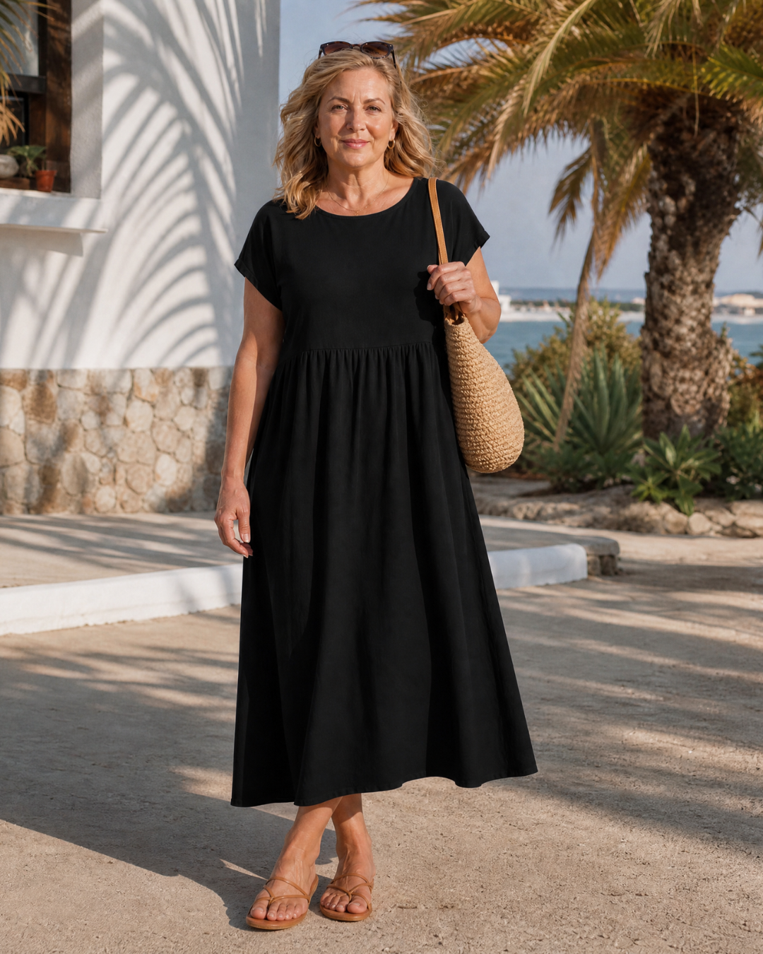 Awaline | Midi-jurk met korte mouw