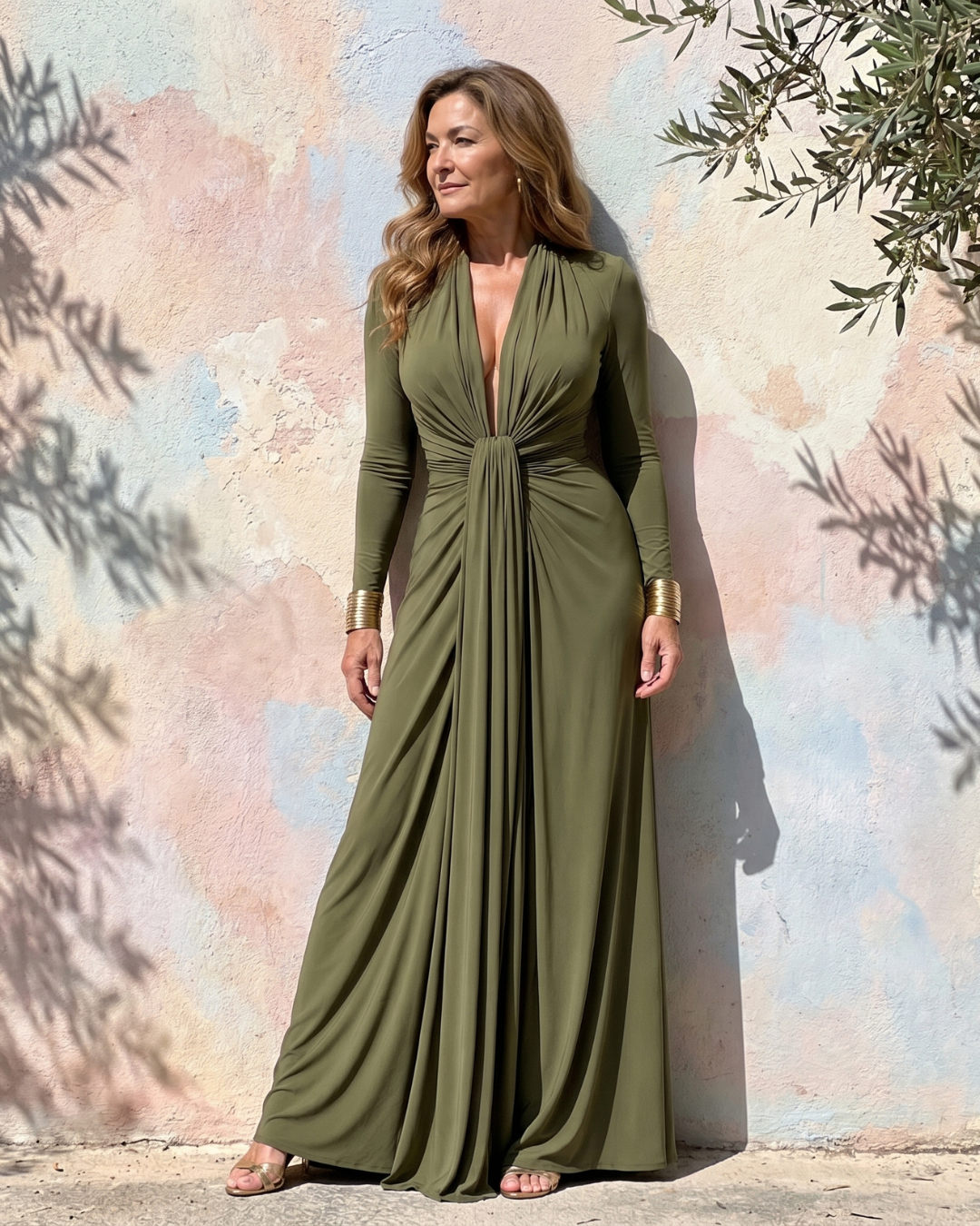 Vimmer | Gedrapeerde maxi-jurk met diepe V-hals