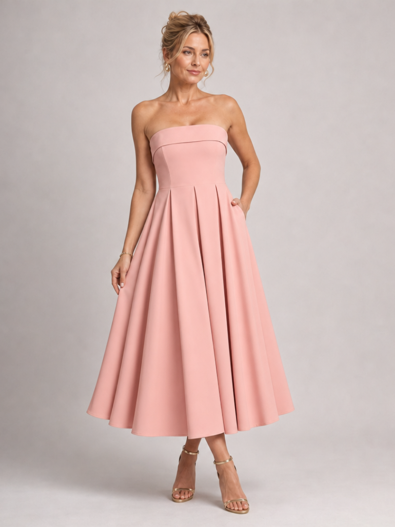 Elove | Strapless midi-jurk met gestructureerd lijfje