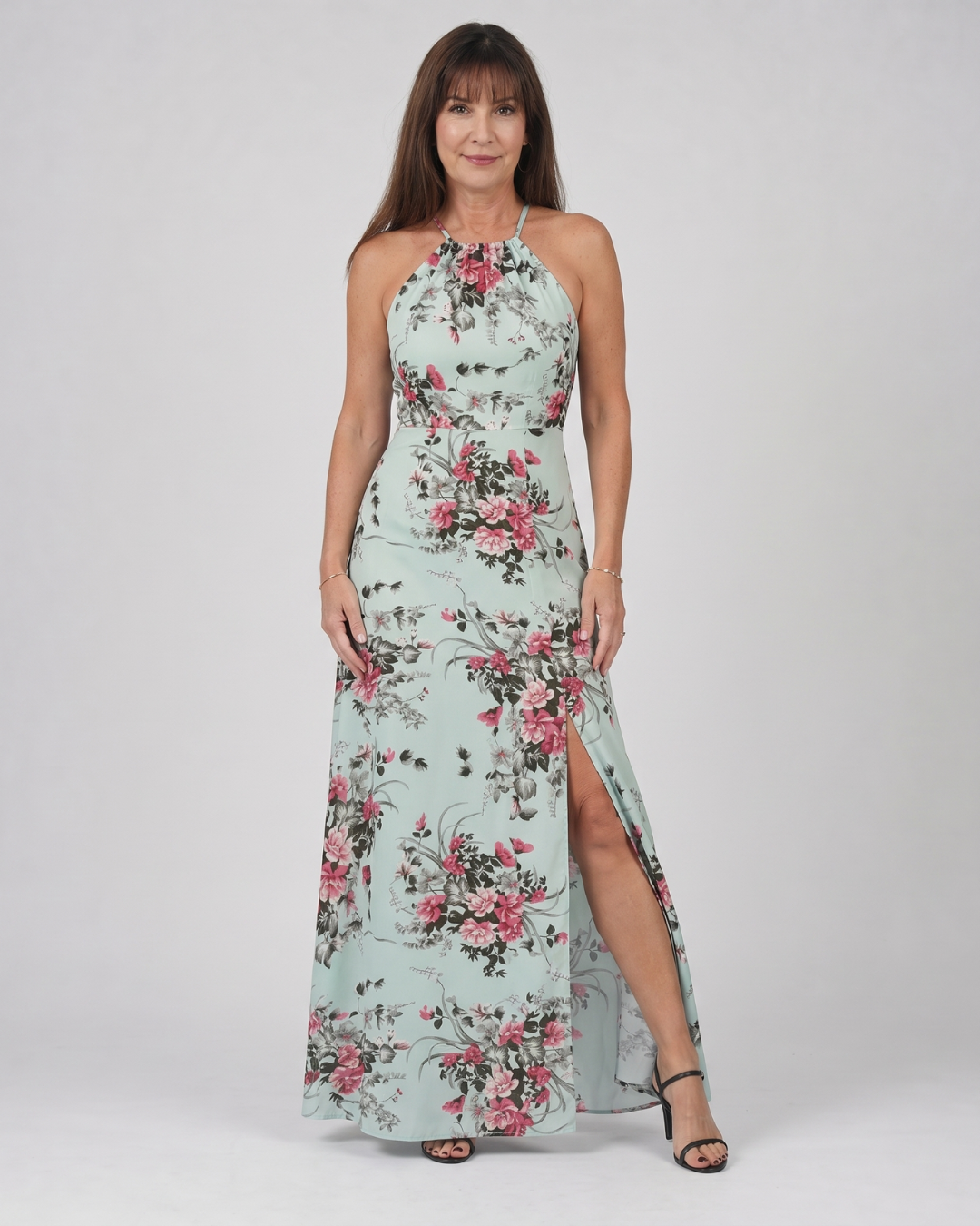 Loliane | Halter midi-jurk met split en bloemenprint