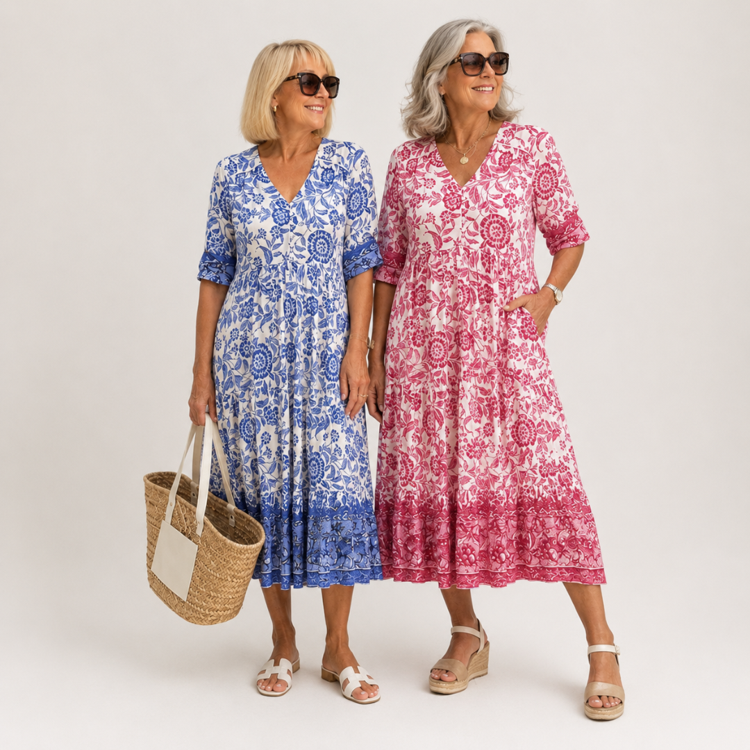 Keisha | Sierlijke jurk met V-hals en bloemenprint