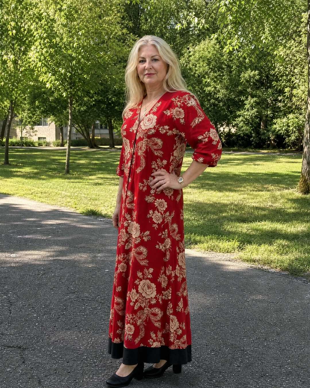 Thopal | Midi-jurk met vintage bloemenprint en V-hals