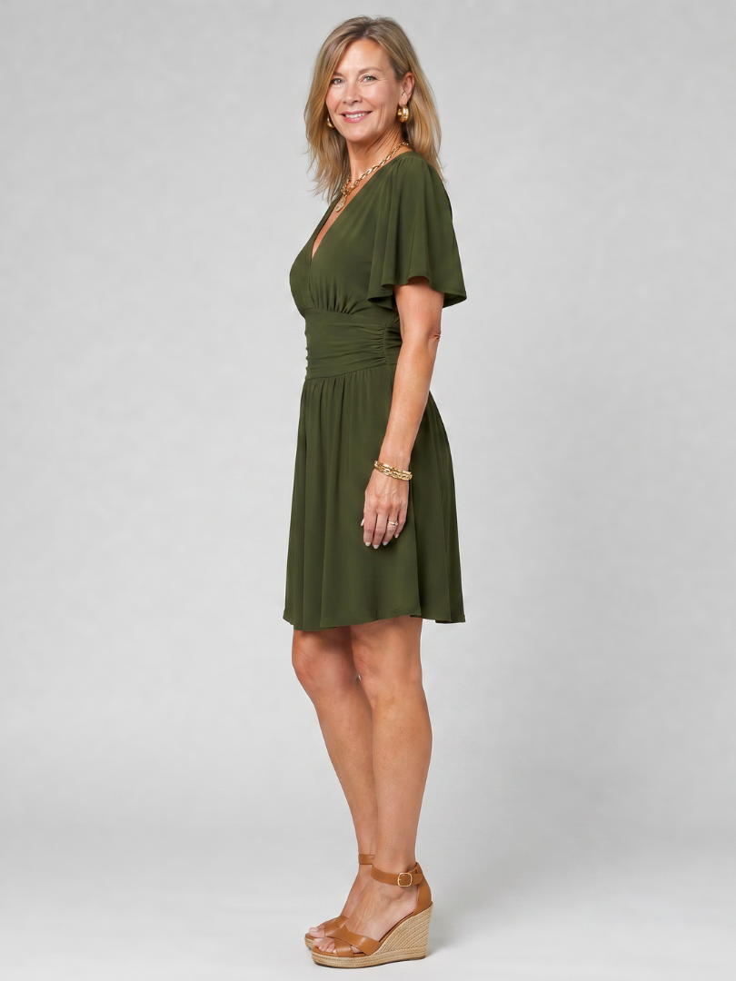 Earimen | Mini-jurk met flutter mouwen en V-hals