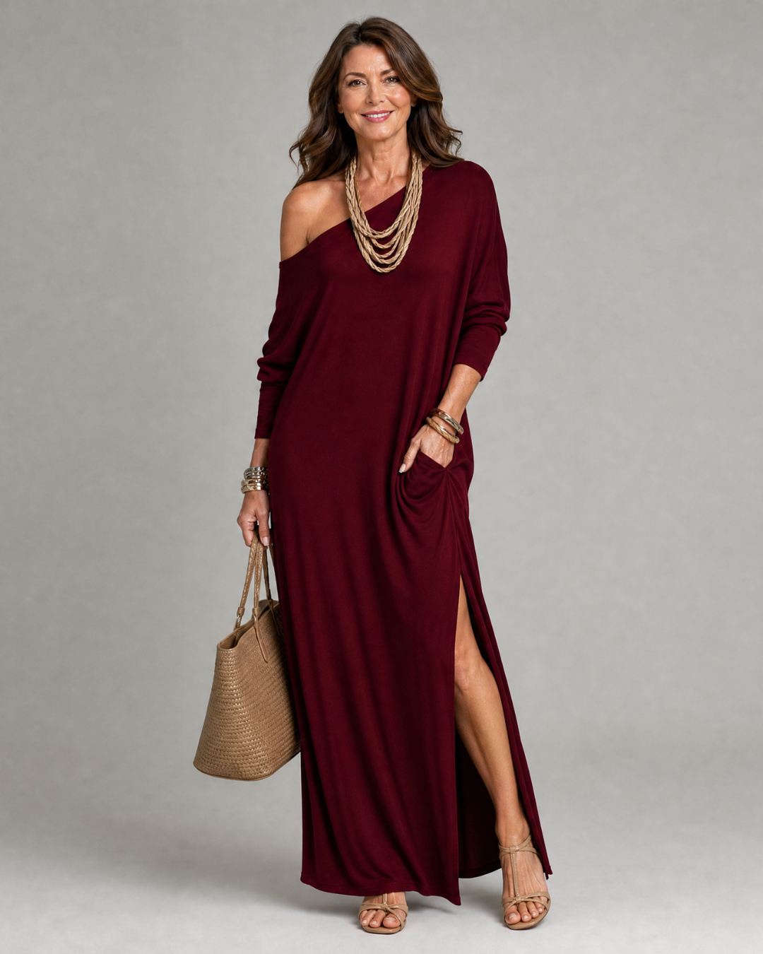 Asterelle | One-shoulder midi-jurk met split