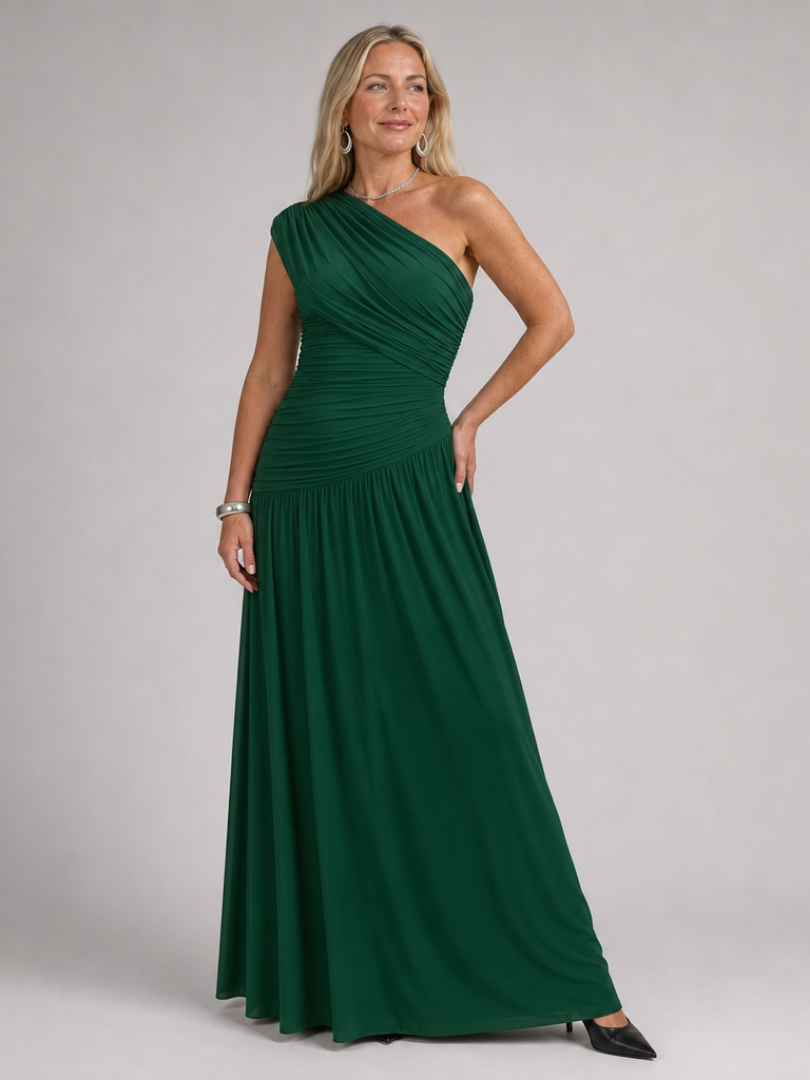 Evadra | One-shoulder maxi-jurk met gedrapeerd lijfje