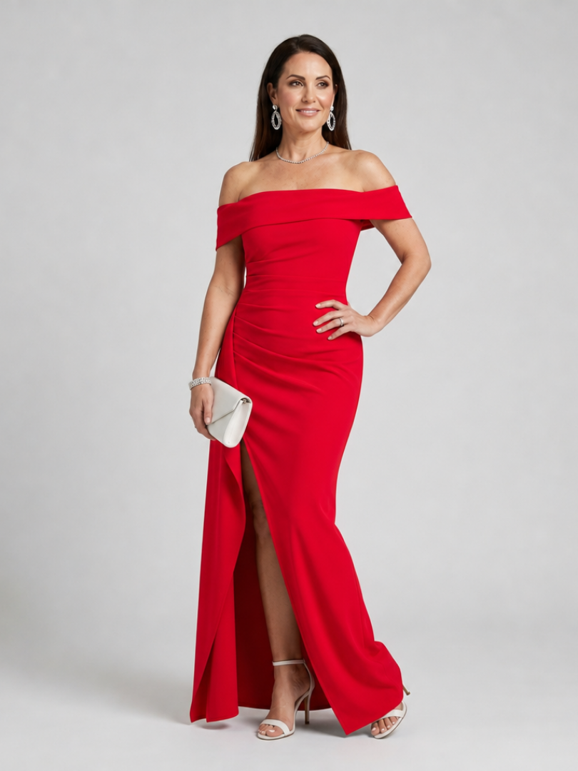 Vionelle | Off-shoulder maxi-jurk met hoge split