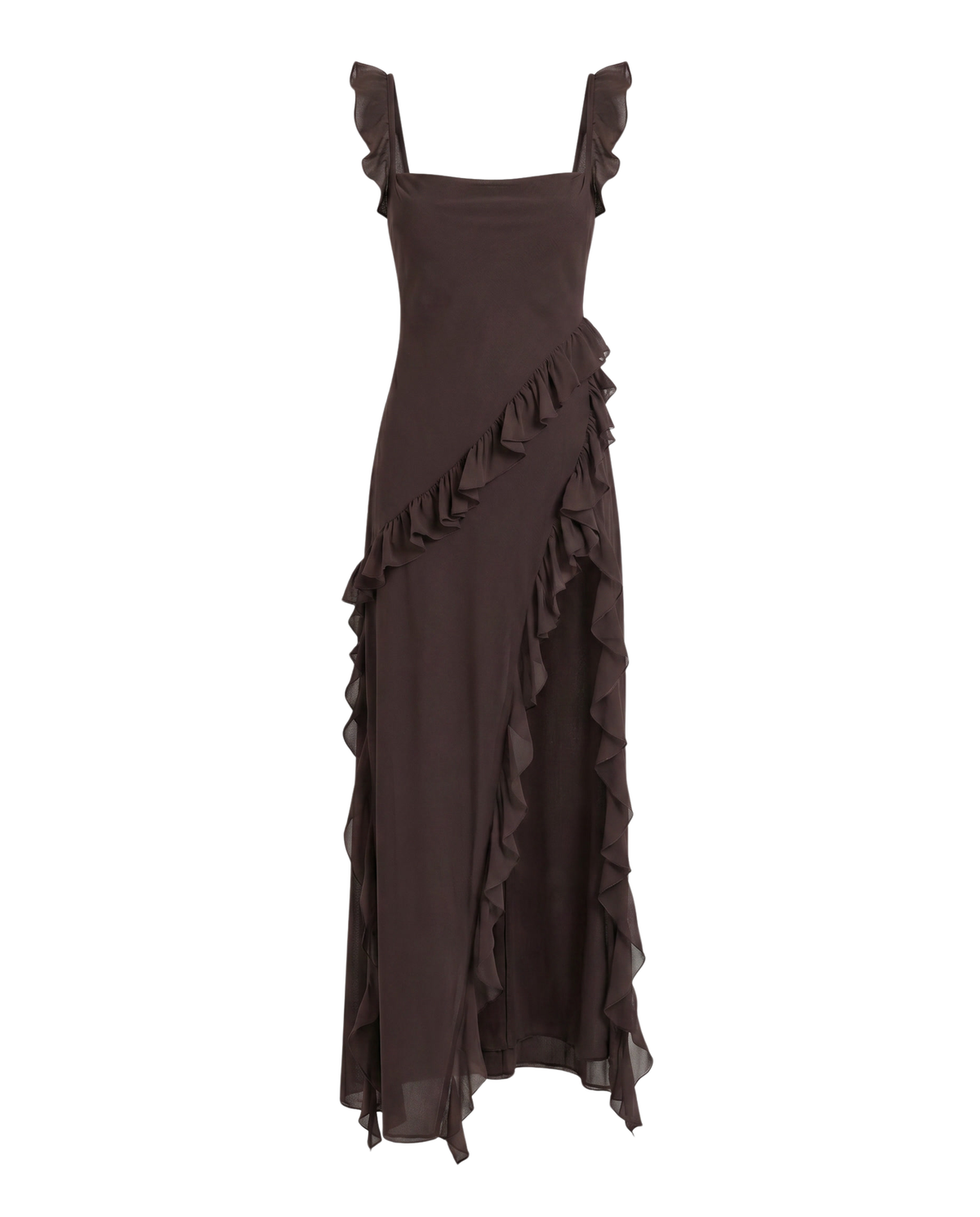 Maxi-jurk met ruches en split