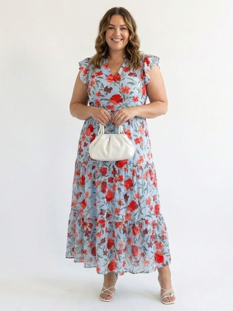 Lila | Midi-jurk met V-hals en laagjes