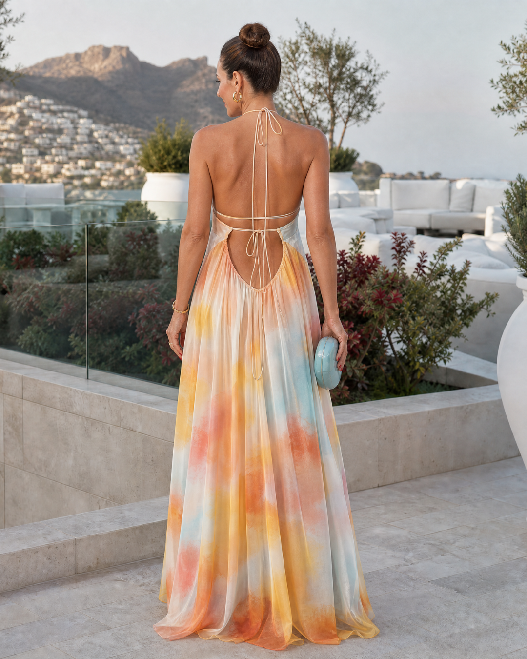 Solmira | Halter maxi-jurk met aquarelprint