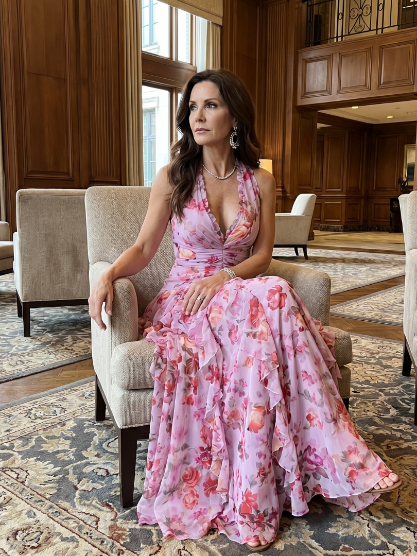 Nori | Maxi-jurk met halternek en bloemenprint