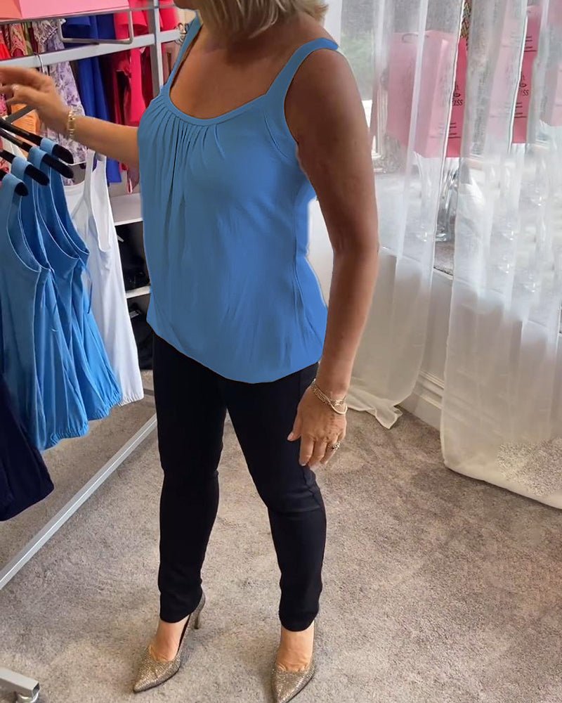 Nanda | Casual mouwloze top met plooi en effen kleur