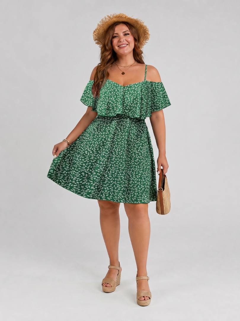 Novom | Knielange jurk met cold shoulder en ruche overlay
