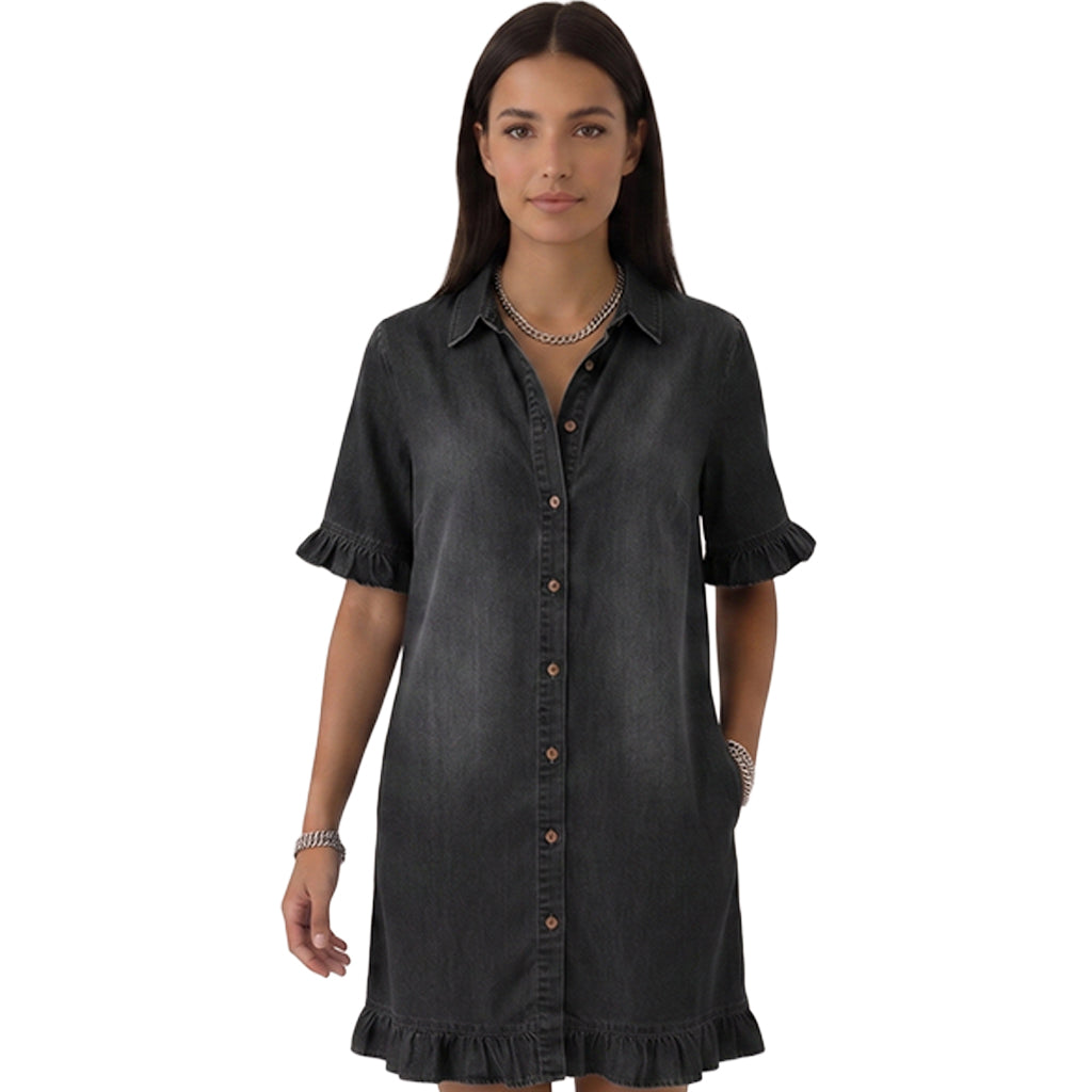 Midi-jurk met ruches en knoopsluiting