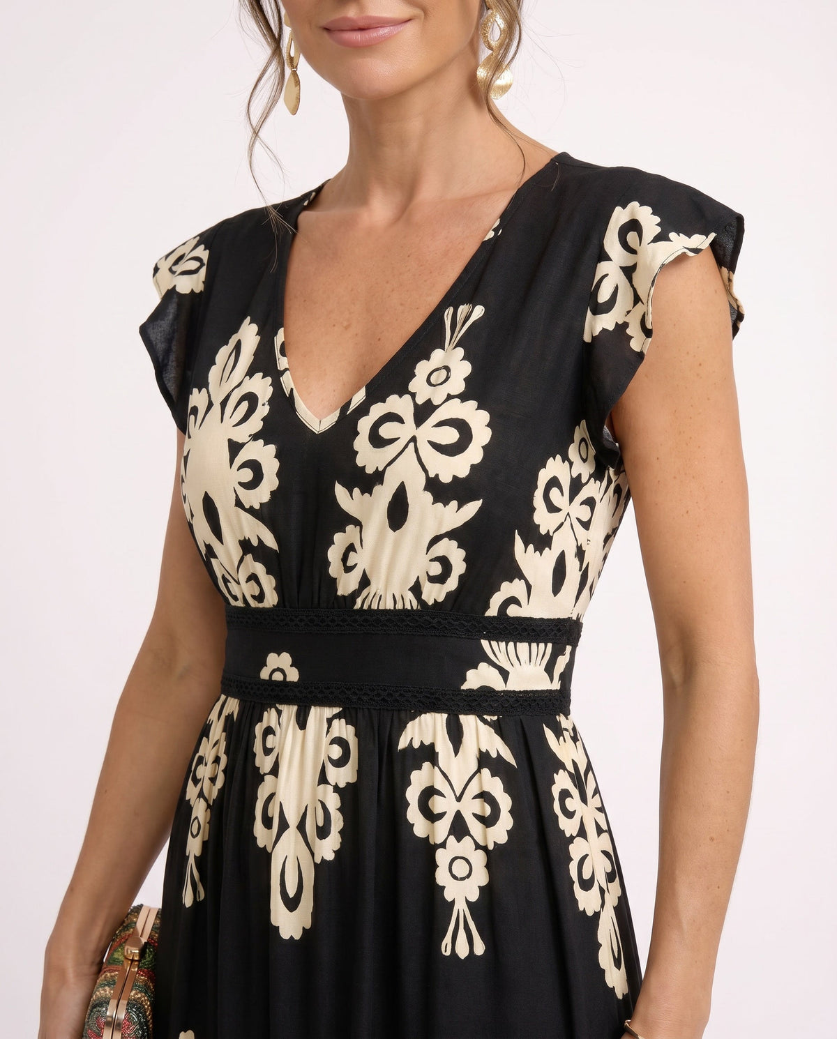 Maxi-jurk met bloemenprint en V-hals
