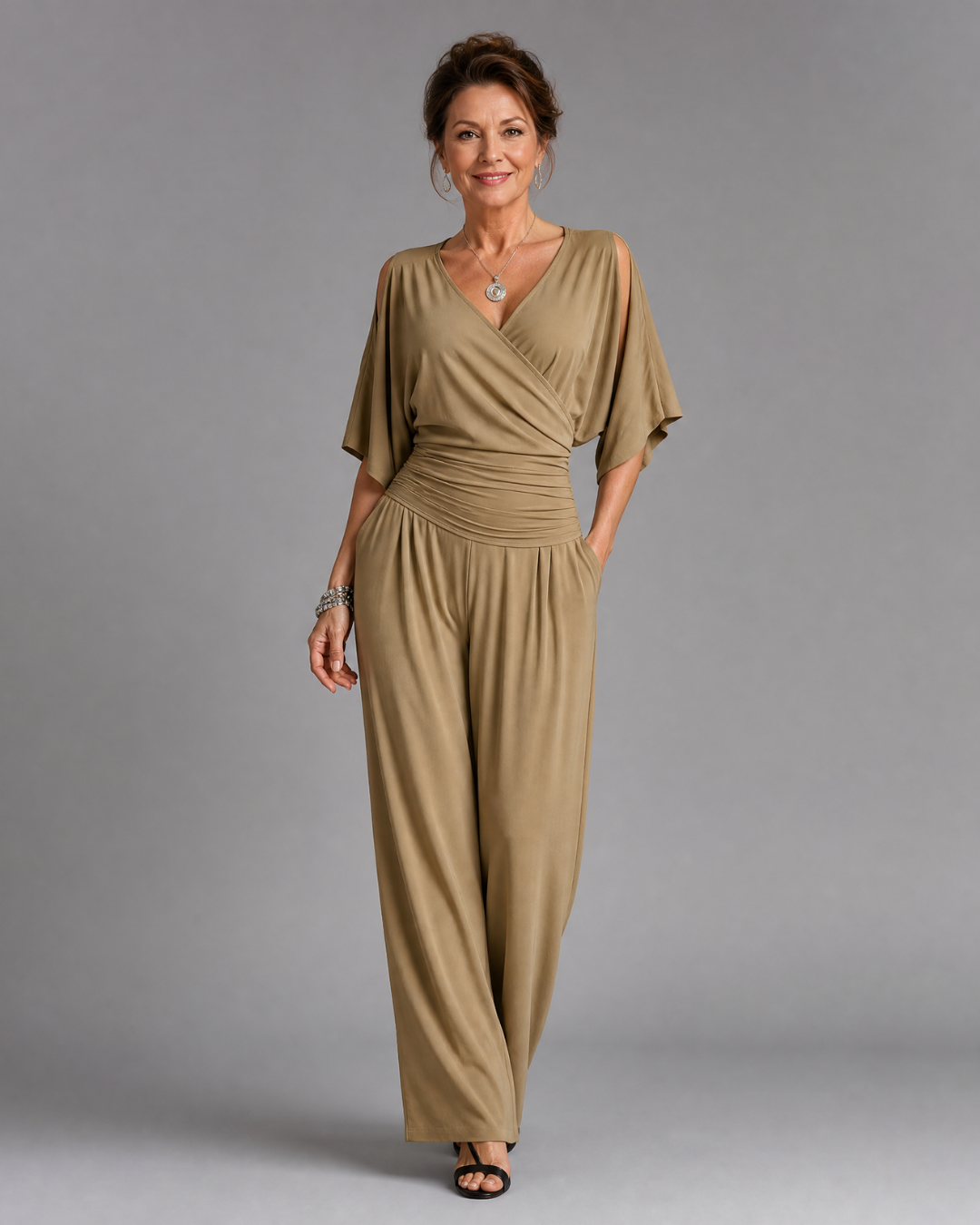 Nyxara | Cold-shoulder jumpsuit met wikkeltaille