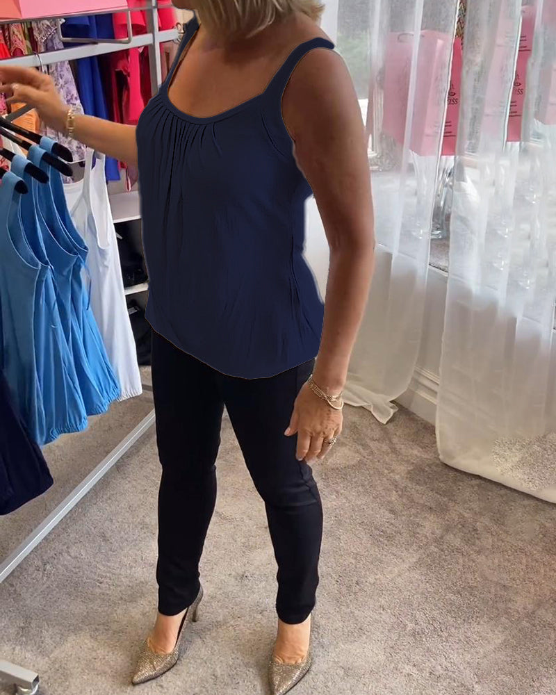 Nanda | Casual mouwloze top met plooi en effen kleur
