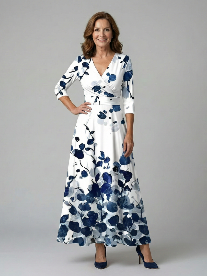 Celine | Midi-jurk met gekruiste wikkelhals