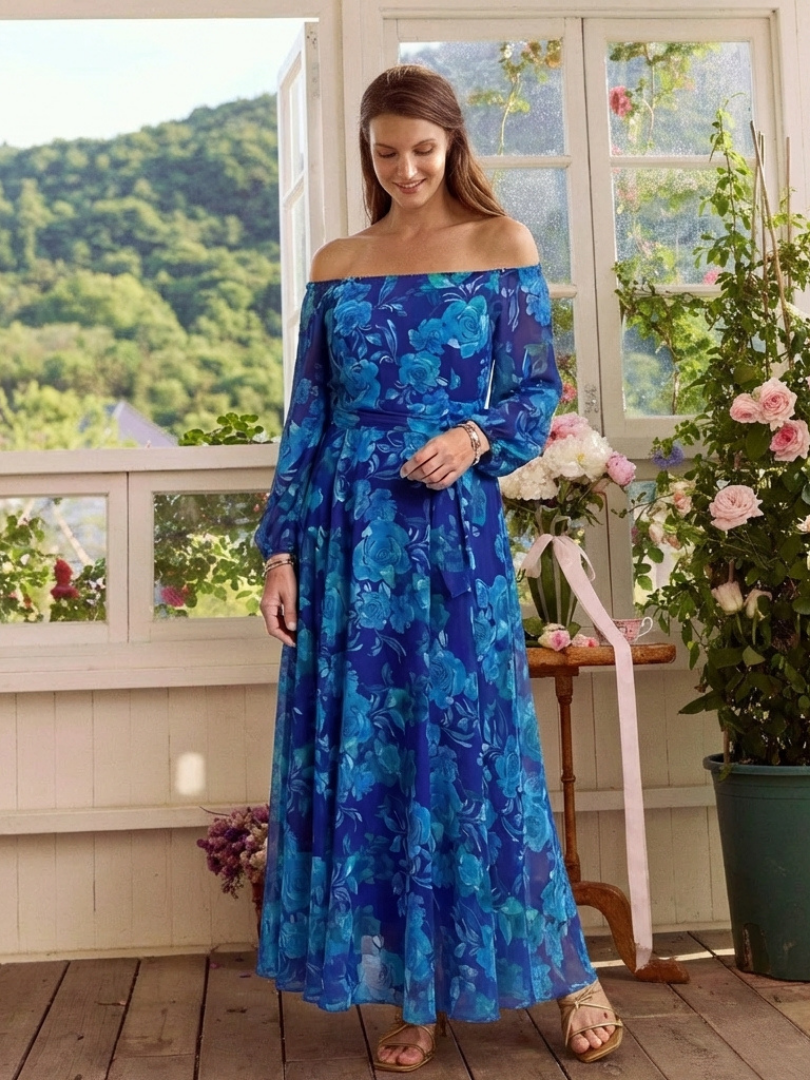 Aspen | Off-shoulder maxi-jurk met bloemen