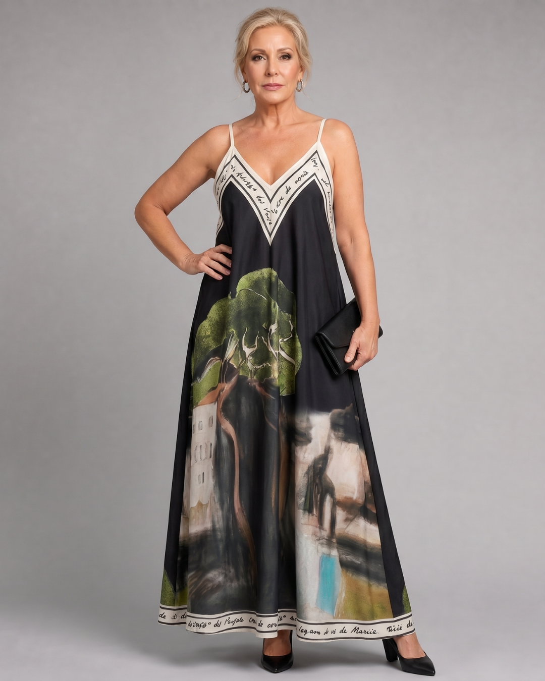 Lira | Mouwloze Midi-jurk met Landschapsprint