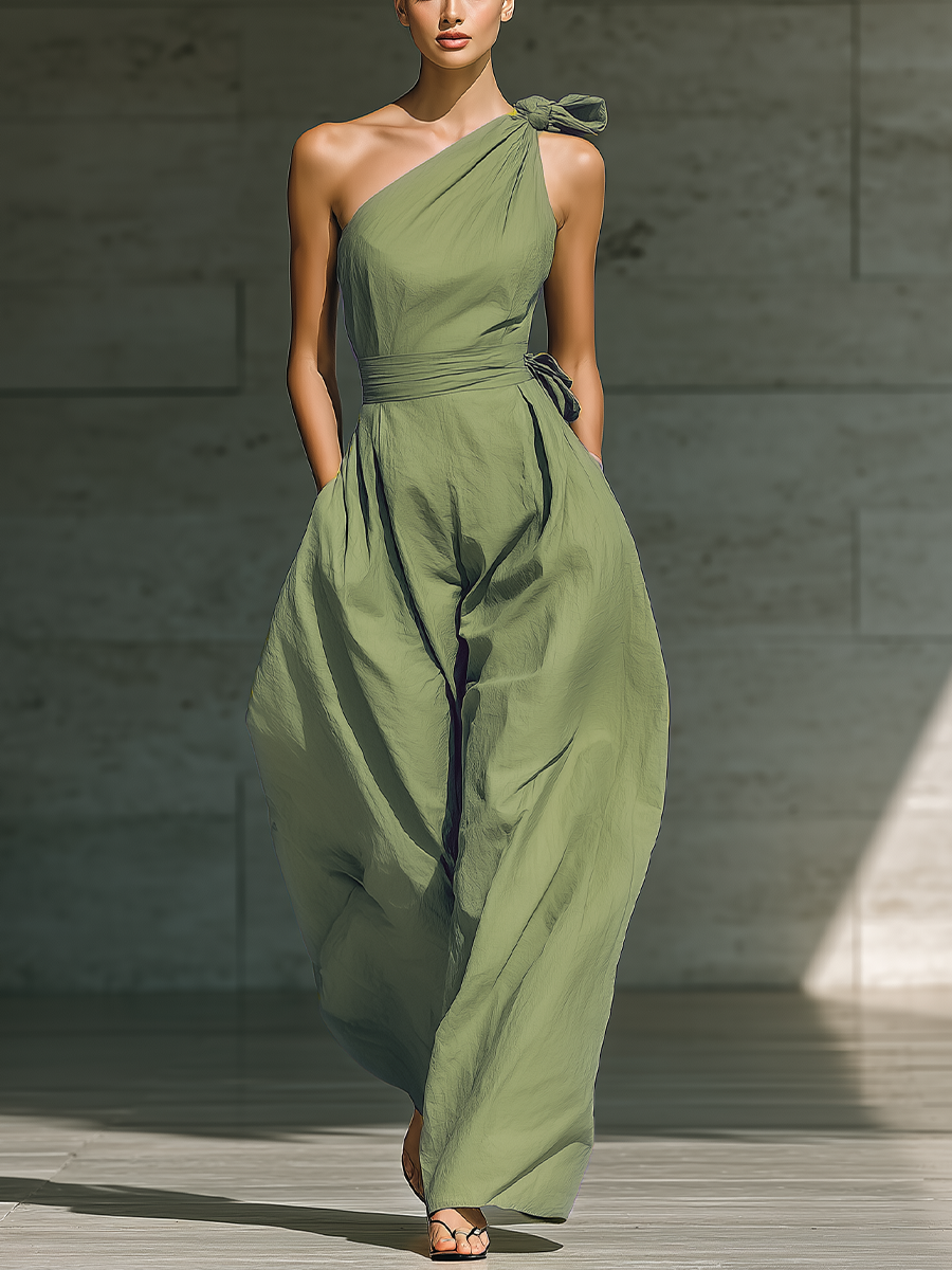 Léa | Jumpsuit met één schouder en brede pijpen