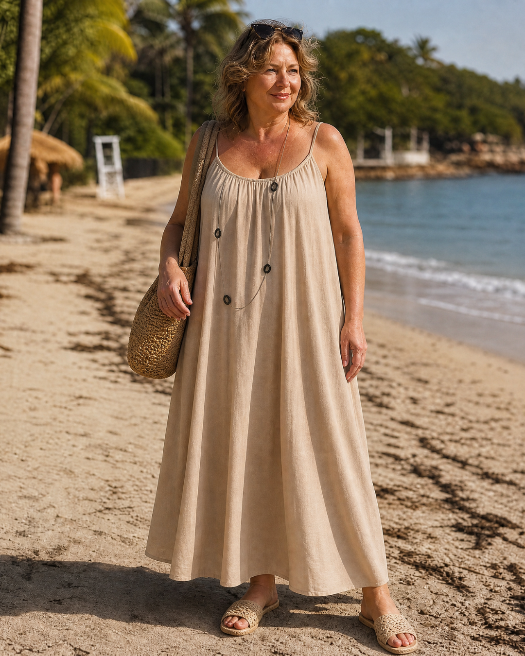 Amener | Mouwloze midi-jurk met bandjes