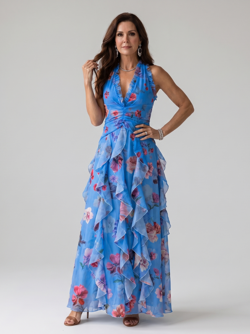 Nori | Maxi-jurk met halternek en bloemenprint