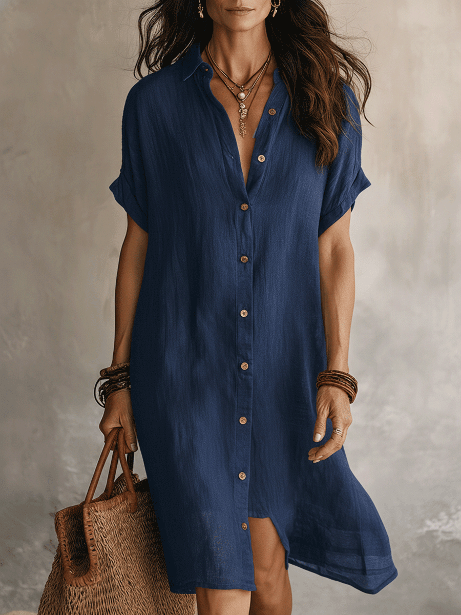 Moderne Boho Moeiteloze Zwarte Relaxed Midi Jurk