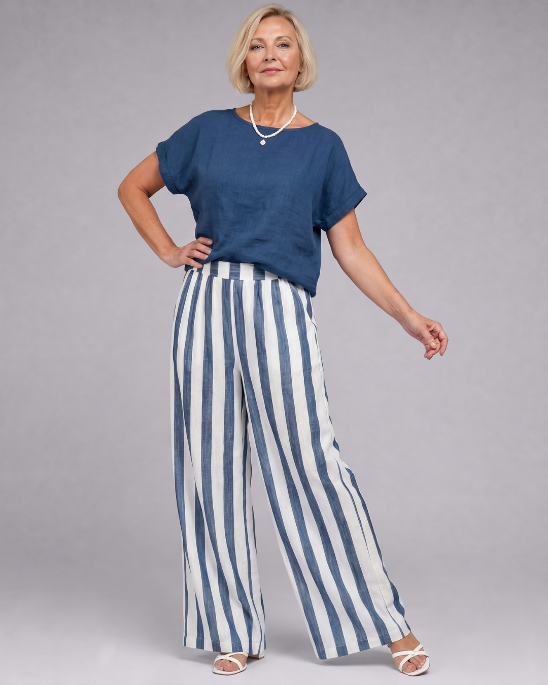 Miolna | 2-delige Set met Top en Gestreepte Wijde Broek