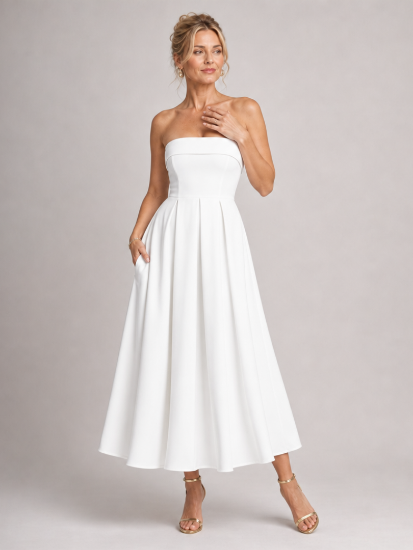 Elove | Strapless midi-jurk met gestructureerd lijfje