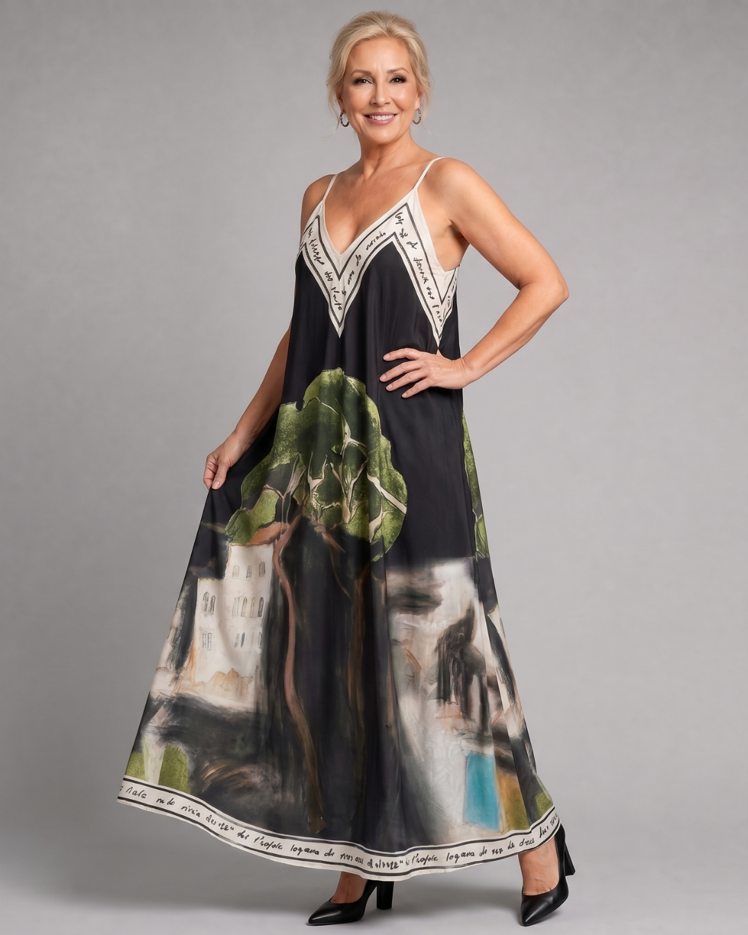 Lira | Mouwloze Midi-jurk met Landschapsprint