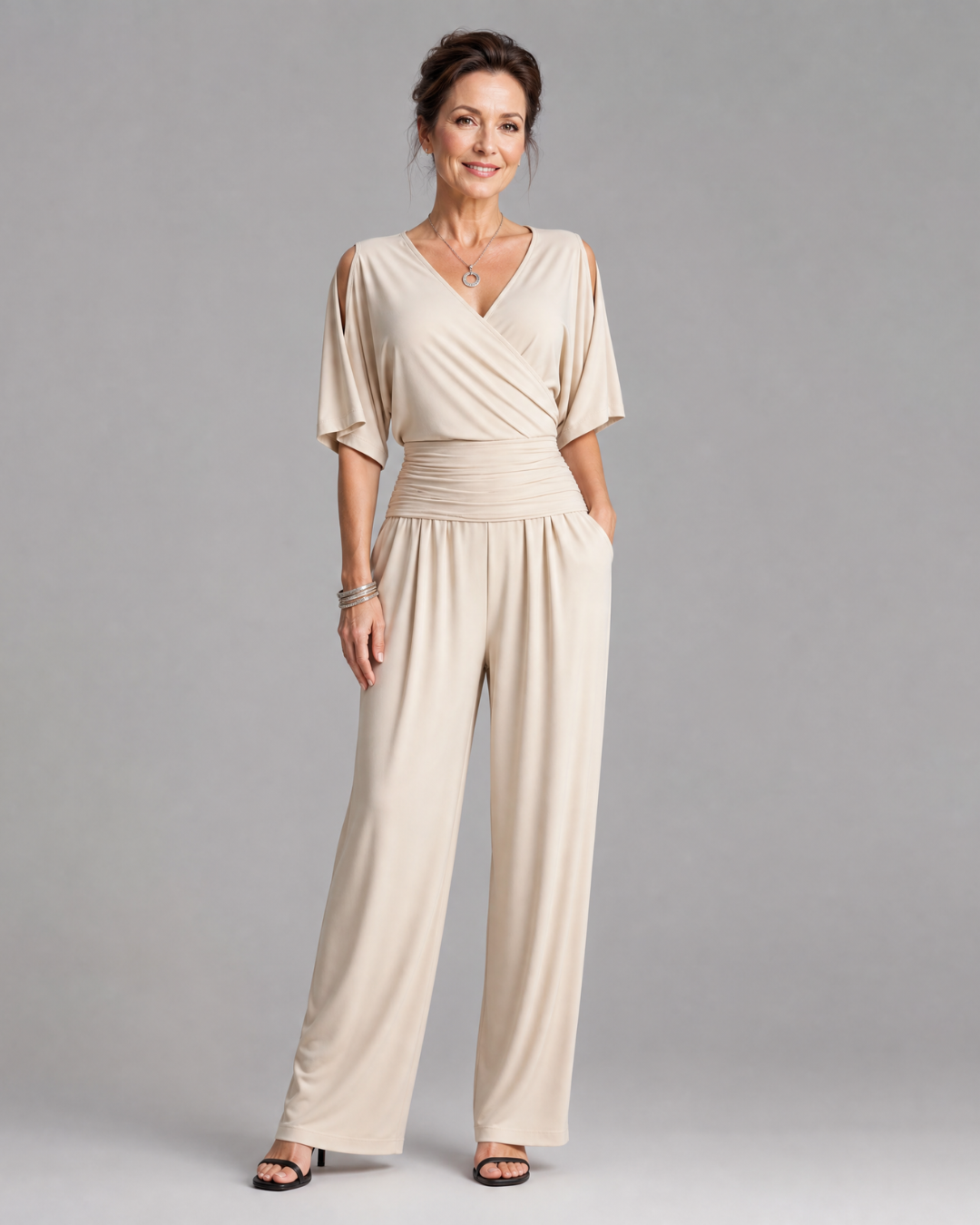 Nyxara | Cold-shoulder jumpsuit met wikkeltaille