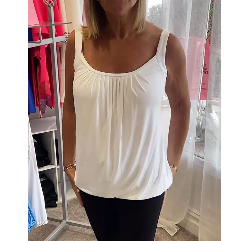 Nanda | Casual mouwloze top met plooi en effen kleur