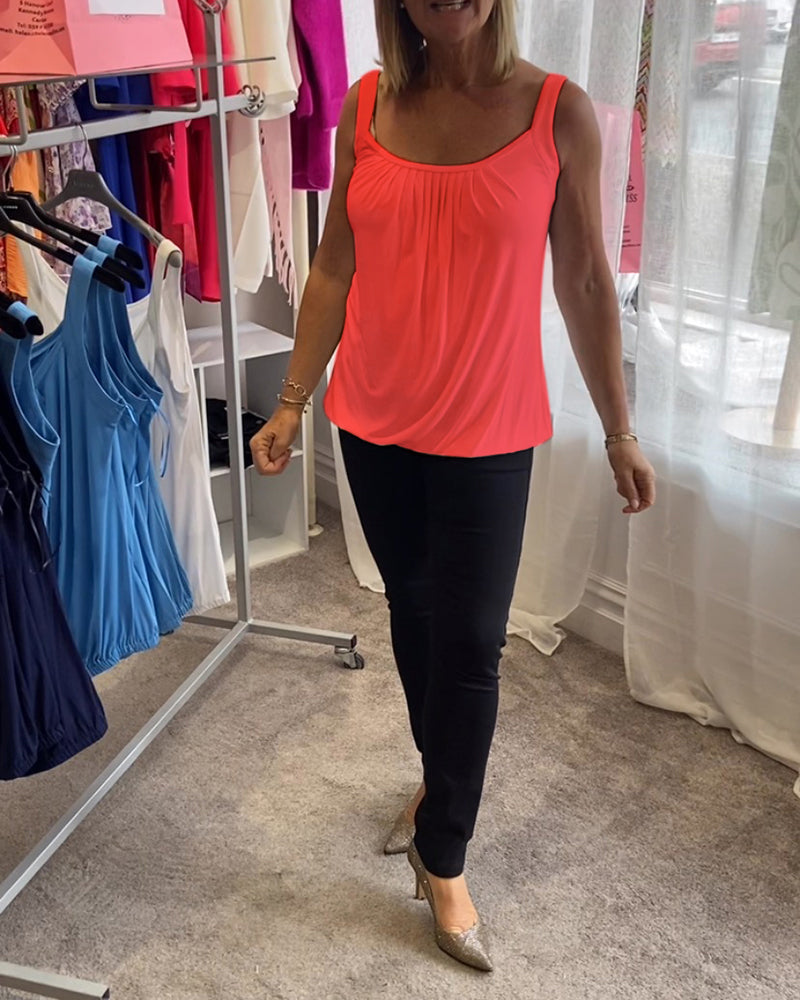 Nanda | Casual mouwloze top met plooi en effen kleur
