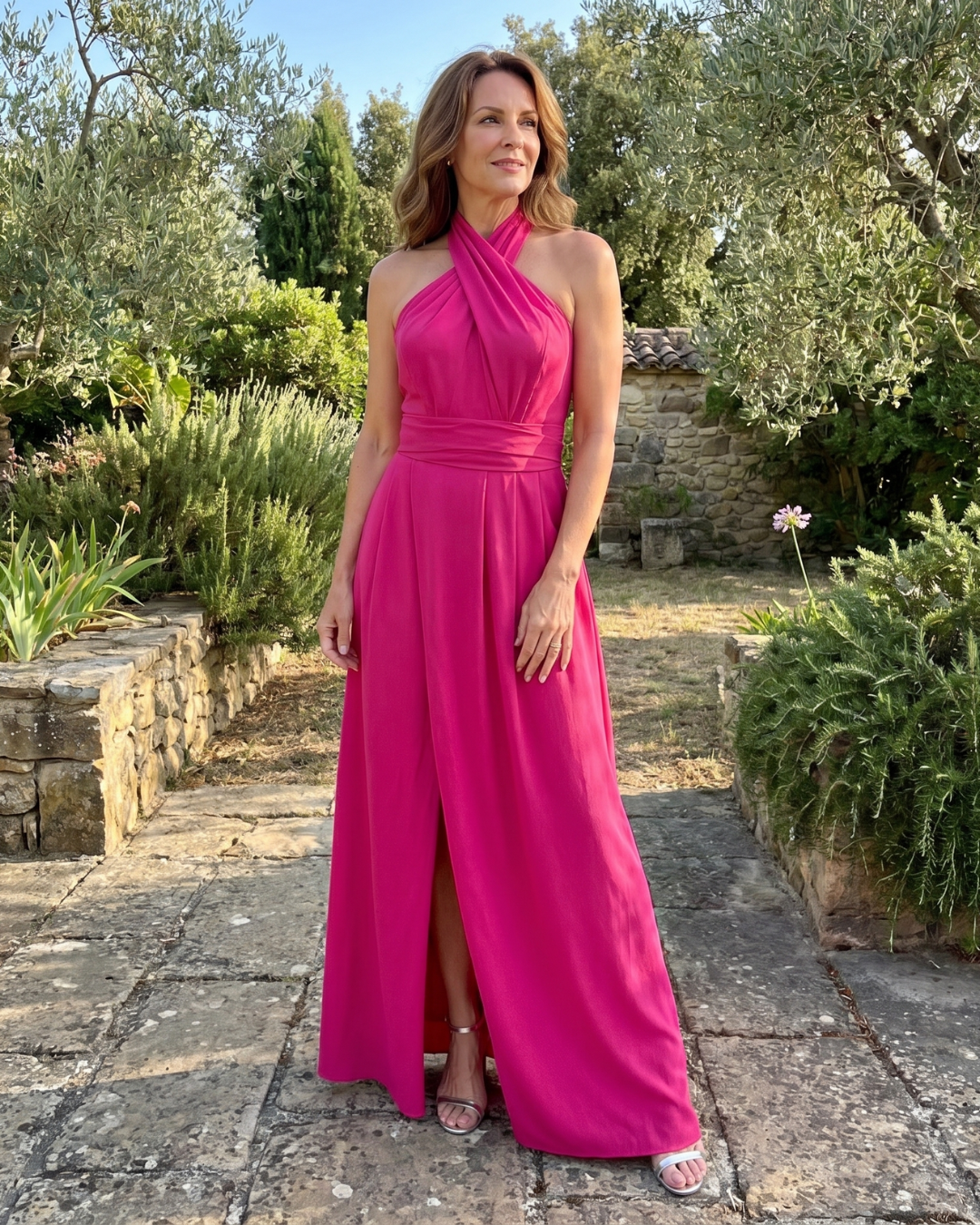 Cipa | Mouwloze gedrapeerde midi-jurk met halter