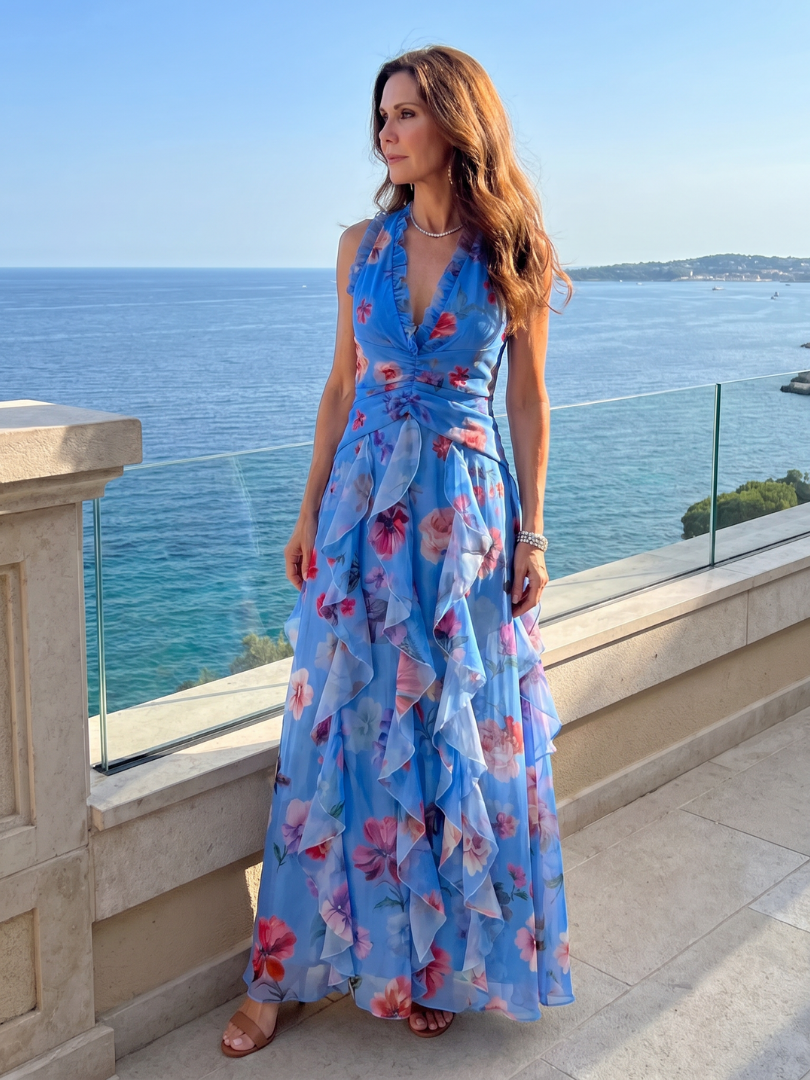 Nori | Maxi-jurk met halternek en bloemenprint