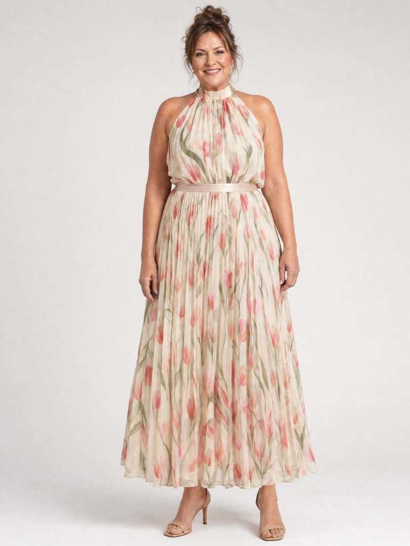 Aurelle | Midi-jurk met halternek en bloemenprint
