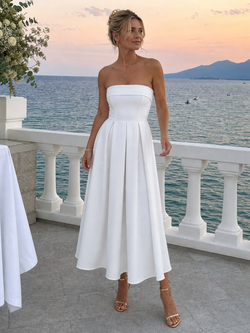 Elove | Strapless midi-jurk met gestructureerd lijfje