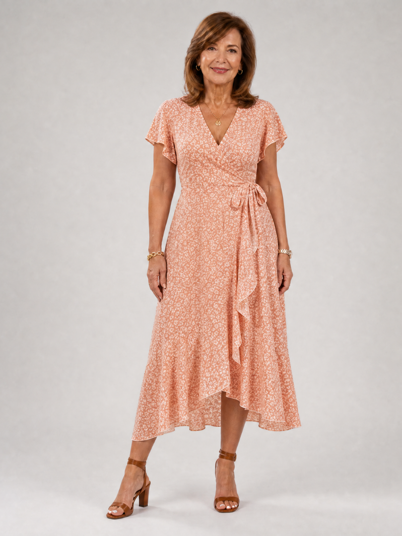 Samore | Midi-jurk met bloemenprint, overslag en ruches