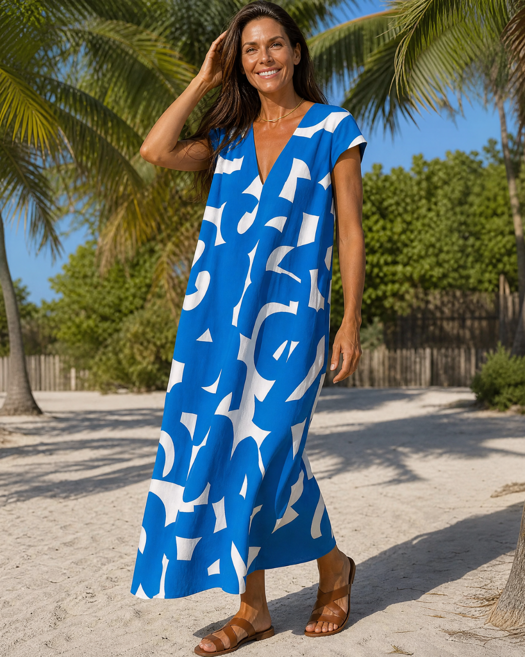 Verain | Midi-jurk met print en V-hals