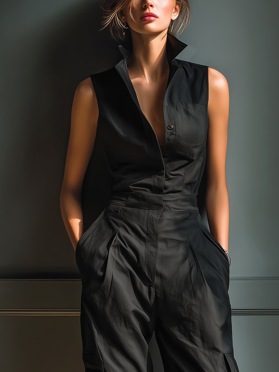 Juliette | Mouwloze jumpsuit met cargozakken